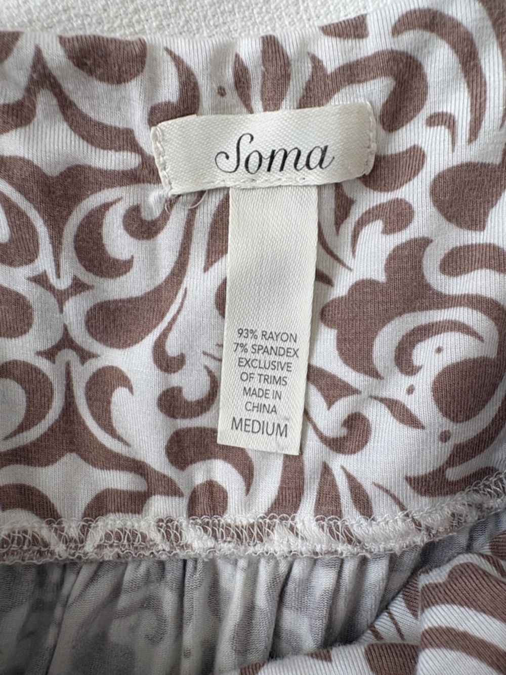 Soma Beige and White Printed Sleep Dress Medium - Picture 3 of 3